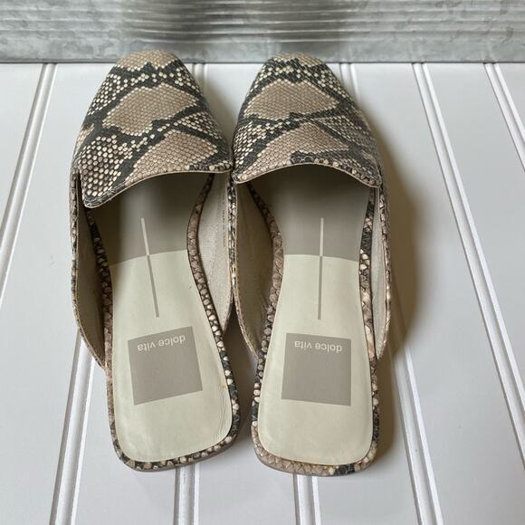 Dolce Vita mules sandals 6 snakeskin print slip on closed toe shoes tan gray NEW - Picture 4 of 8